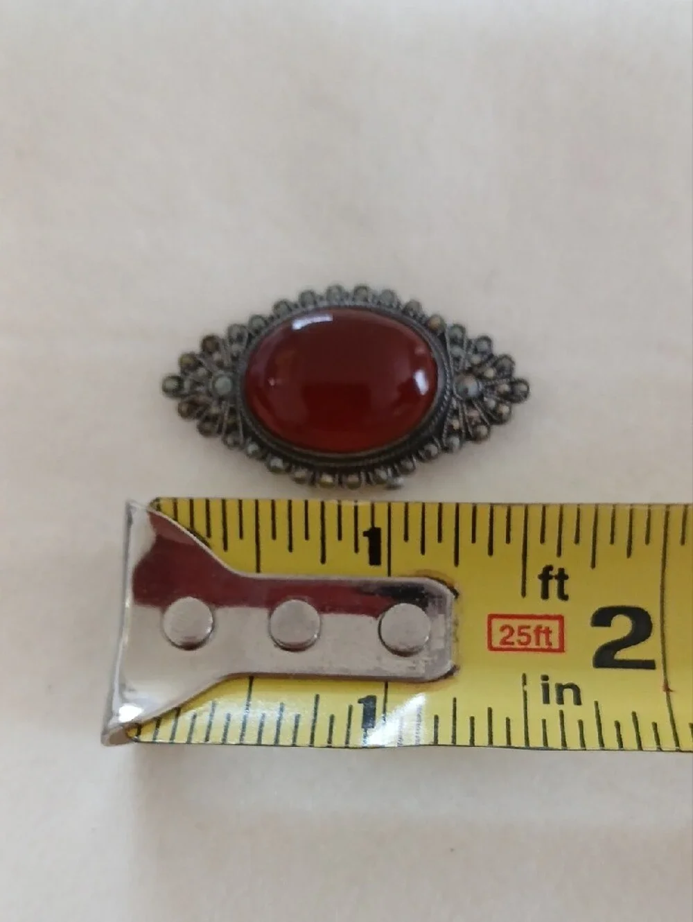 Vintage Red Cabachon Sterling  Silver 925 Spacer For Beaded Bracelet Or Necklace